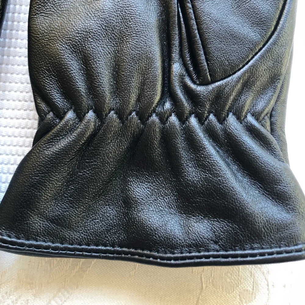 Lambskin Black Leather Gloves Women’s Size XL Slim-Fit Soft Fuzzy Inner Lining